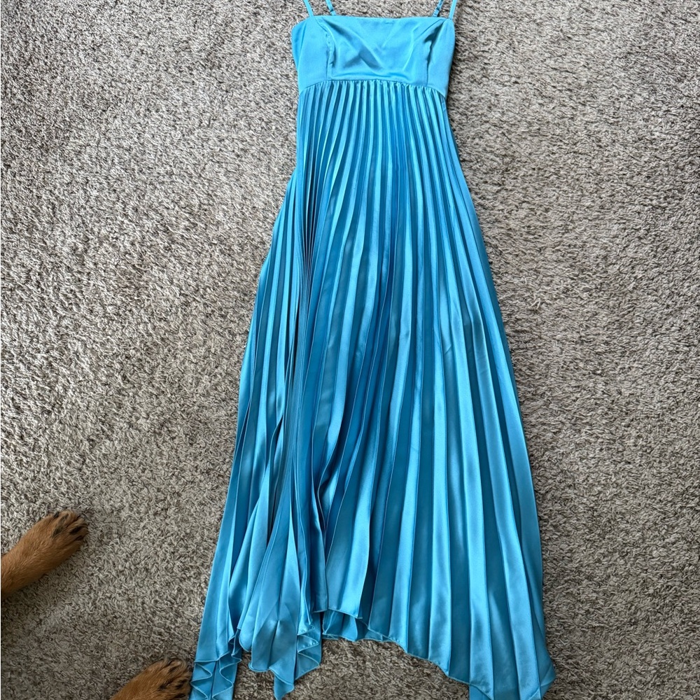Abercrombie & Fitch Blue Asymmetrical Pleated Maxi Dress